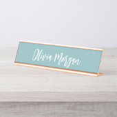 Porte-nom Pour Bureau Hazy Aqua Sketched Cursive Script (Devant)