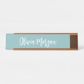 Porte-nom Pour Bureau Hazy Aqua Sketched Cursive Script (Devant)