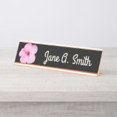 Porte-nom Pour Bureau Hibiscus rose Fleur tropicale (Devant)
