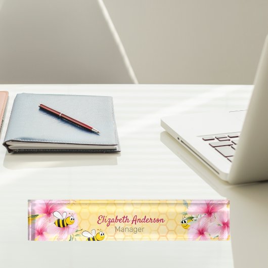 Porte-nom Pour Bureau Honecomb joyeux bosse abeilles rose florales