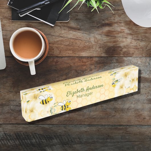 Porte-nom Pour Bureau Honecomb joyeux bourdons abeilles tropicales flora
