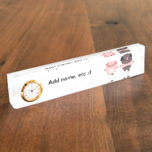 Porte-nom Pour Bureau Horloge en forme de cochons de dessin animé mignon