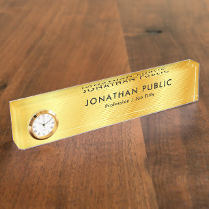 Porte-nom Pour Bureau Horloge Modèle moderne élégante en or noir personn