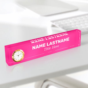 Porte-nom Pour Bureau Horloge moderne minimaliste rose chaud personnalis