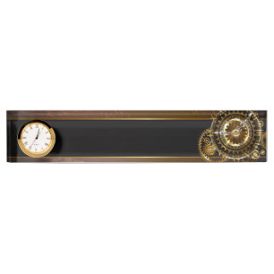 Porte-nom Pour Bureau Horloge Steampunk avec des engrenages anciens