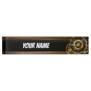 Porte-nom Pour Bureau Horloge Steampunk avec engrenages antiques