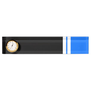 Porte-nom Pour Bureau Horloges rayures sportives bleu vif noir blanc