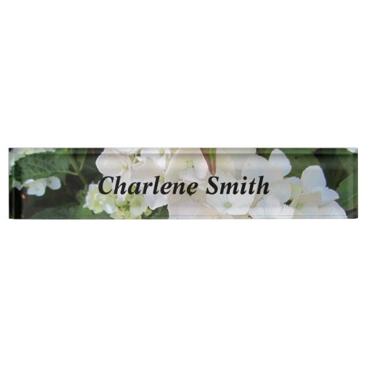 Porte-nom Pour Bureau Hortensias blancs (Devant)