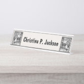 Porte-nom Pour Bureau Hotte d'équitation avec loup dans Woods Fancy Blac (Devant)