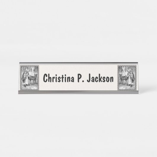 Porte-nom Pour Bureau Hotte d'équitation avec loup dans Woods Fancy Blac (Devant)