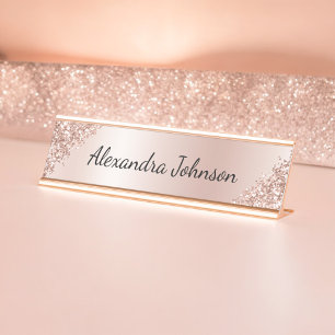 Porte-nom Pour Bureau Huile d'or rose   Blush Pink Foil Moderne