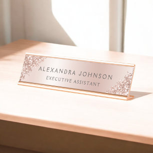 Porte-nom Pour Bureau Huile d'or rose   Blush Pink Foil Moderne