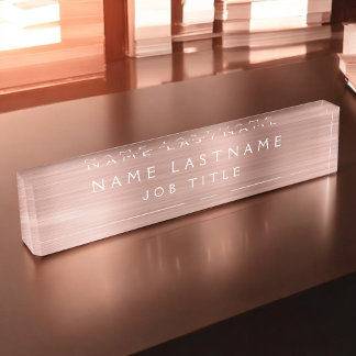 Porte-nom Pour Bureau Huile d'or rose | Blush Pink Professionnel Moderne