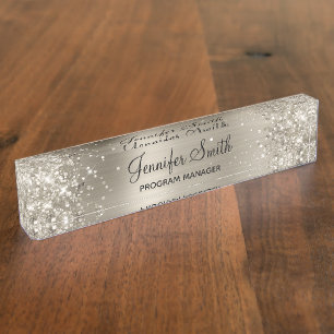 Porte-nom Pour Bureau Huile Platine Faux Glittery