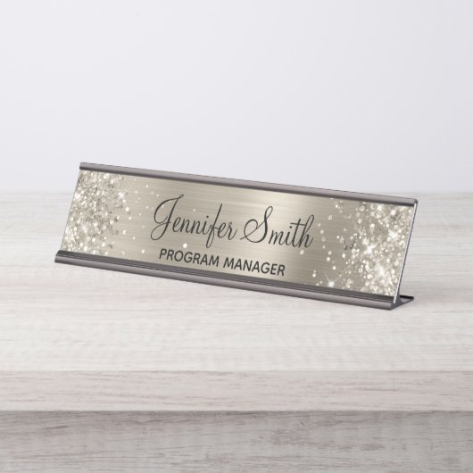 Porte-nom Pour Bureau Huile Platine Faux Glittery (Devant)