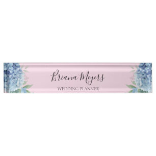 Porte-nom Pour Bureau Hydrangées florales modernes Pink Business