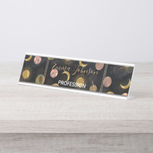 Porte-nom Pour Bureau Illustration Gold Sun Moon Planètes Space