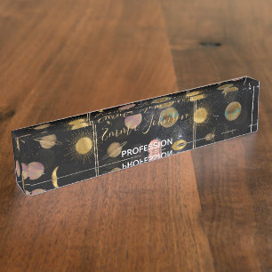 Porte-nom Pour Bureau Illustration Gold Sun Moon Planètes Space