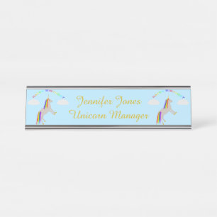 Porte-nom Pour Bureau Imaginaire Anniversaire Unicorne Arc en ciel et nu