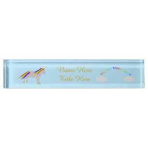 Porte-nom Pour Bureau Imaginaire Anniversaire Unicorne Arc en ciel et nu