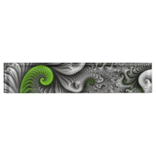 Porte-nom Pour Bureau Imaginaire Monde Vert Et Gris Art Fractal Abstrait