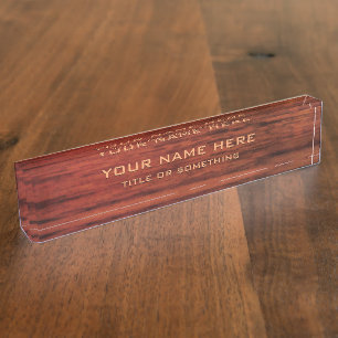 Porte-nom Pour Bureau Impression en bois d'acajou
