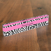 Porte-nom Pour Bureau Impression Zèbre noir, blanc et rose chaud personn (Taille)