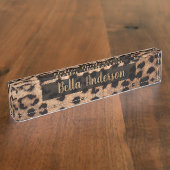 Porte-nom Pour Bureau Imprimé guépard léopard Glam moderne tendance (Taille)