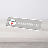 Porte-nom Pour Bureau Infirmière Casquette RN Nom du monogramme Gris (Devant)