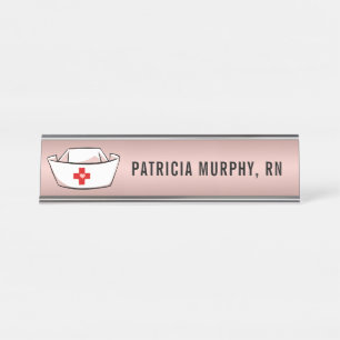 Porte-nom Pour Bureau Infirmière Casquette RN Nom du monogramme Rose Go