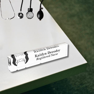 Porte-nom Pour Bureau Infirmière diplômée ID blanche