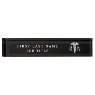 Porte-nom Pour Bureau Infirmière Médicale Caduceus Noir Blanc