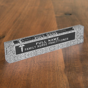 Porte-nom Pour Bureau Infirmière Praticien Médicale Black Silver Parti