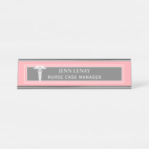 Porte-nom Pour Bureau Infirmière responsable Médicale Caduceus Blush Pin