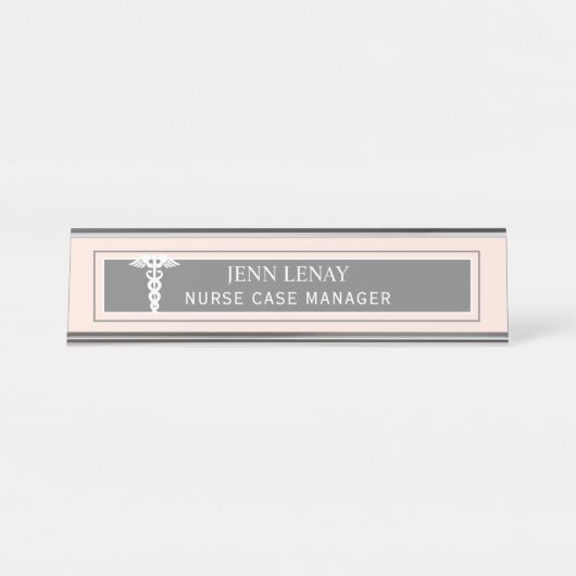 Porte-nom Pour Bureau Infirmière responsable Médicale Caduceus Blush Pin (Devant)