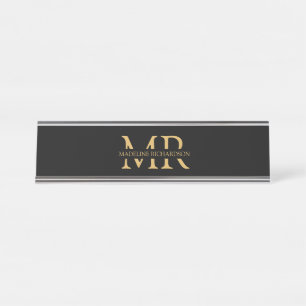 Porte-nom Pour Bureau Initiales de nom en or noir professionnel avec mon