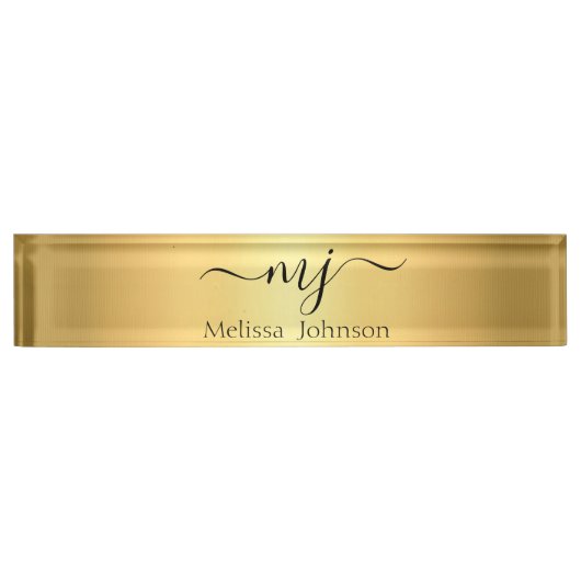 Porte-nom Pour Bureau Initiales élégantes sur or (Devant)