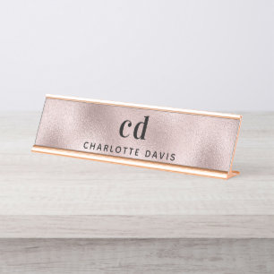 Porte-nom Pour Bureau initiales minimalistes en or rose