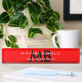 Porte-nom Pour Bureau Initiales modernes en monogramme noir rouge