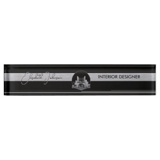 Porte-nom Pour Bureau Interior Design or Architect Logo Black and Steel 