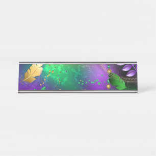 Porte-nom Pour Bureau Iridescente mardi gras arrière - plan avec perles