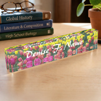 Porte-nom Pour Bureau Jardin de tulipes coloré Fleur personnalisée