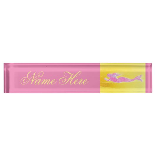 Porte-nom Pour Bureau jaune mermac rose (Devant)