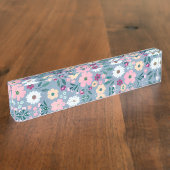 Porte-nom Pour Bureau Joli bleu rose fleurs Botanique (Taille)