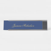 Porte-nom Pour Bureau Jolie calligraphie chic nom bleu et or (Devant)