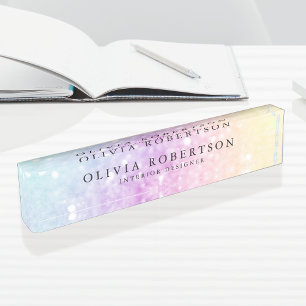 Porte-nom Pour Bureau Jolie Parties scintillant Holographique Fille Glam