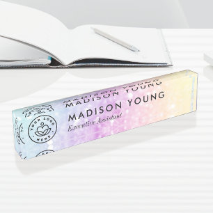 Porte-nom Pour Bureau Jolie Parties scintillant Holographique Fille Glam