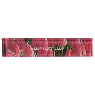 Porte-nom Pour Bureau Jolie tulipe rose