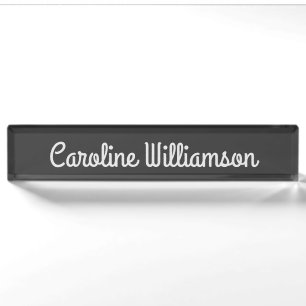 Porte-nom Pour Bureau Jolie typographie de script minimaliste Nom Noir B