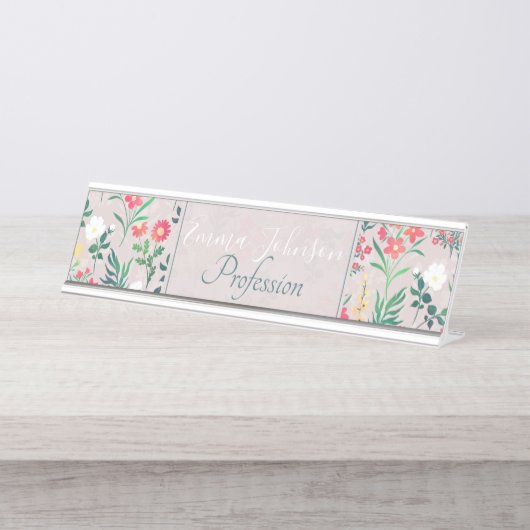 Porte-nom Pour Bureau Jolies fleurs d'aquarelle Botanique (Devant)